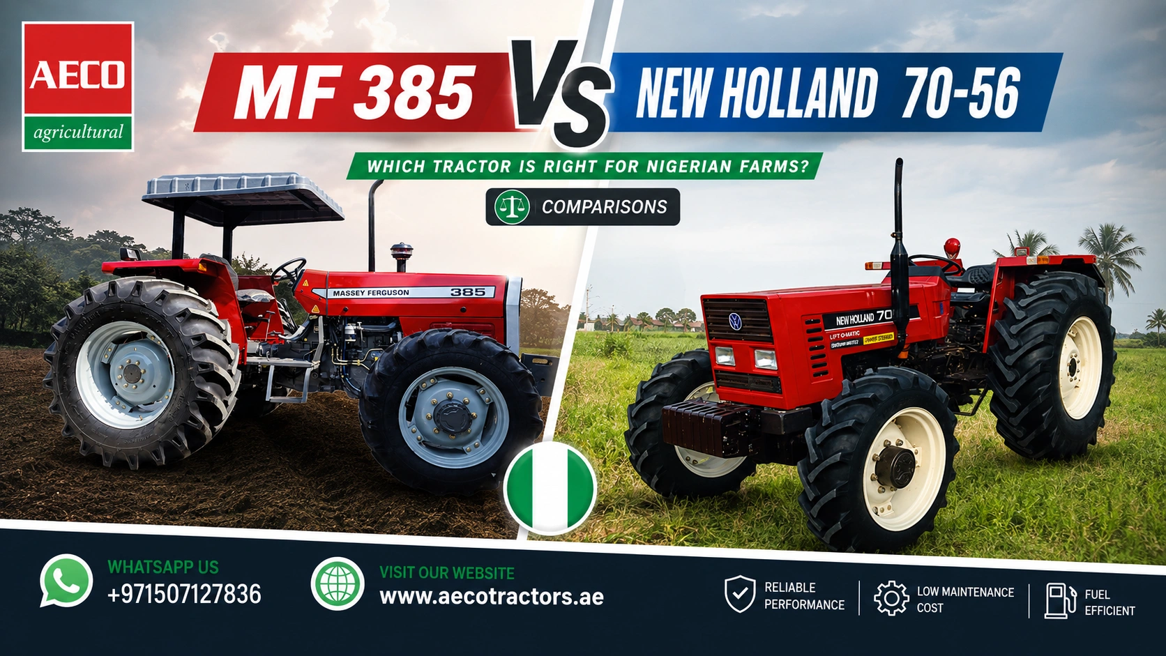 MF 385 vs New Holland 70 56